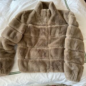 LOVE TOKEN Faux Fur Brown Zip Jacket Size S